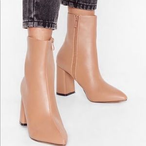 faux leather pointed toe heeled boots